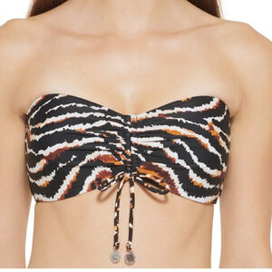 DKNY Womens Tiger Animal Print Bandeau Bikini Top Orange Black DI2TT453 New M